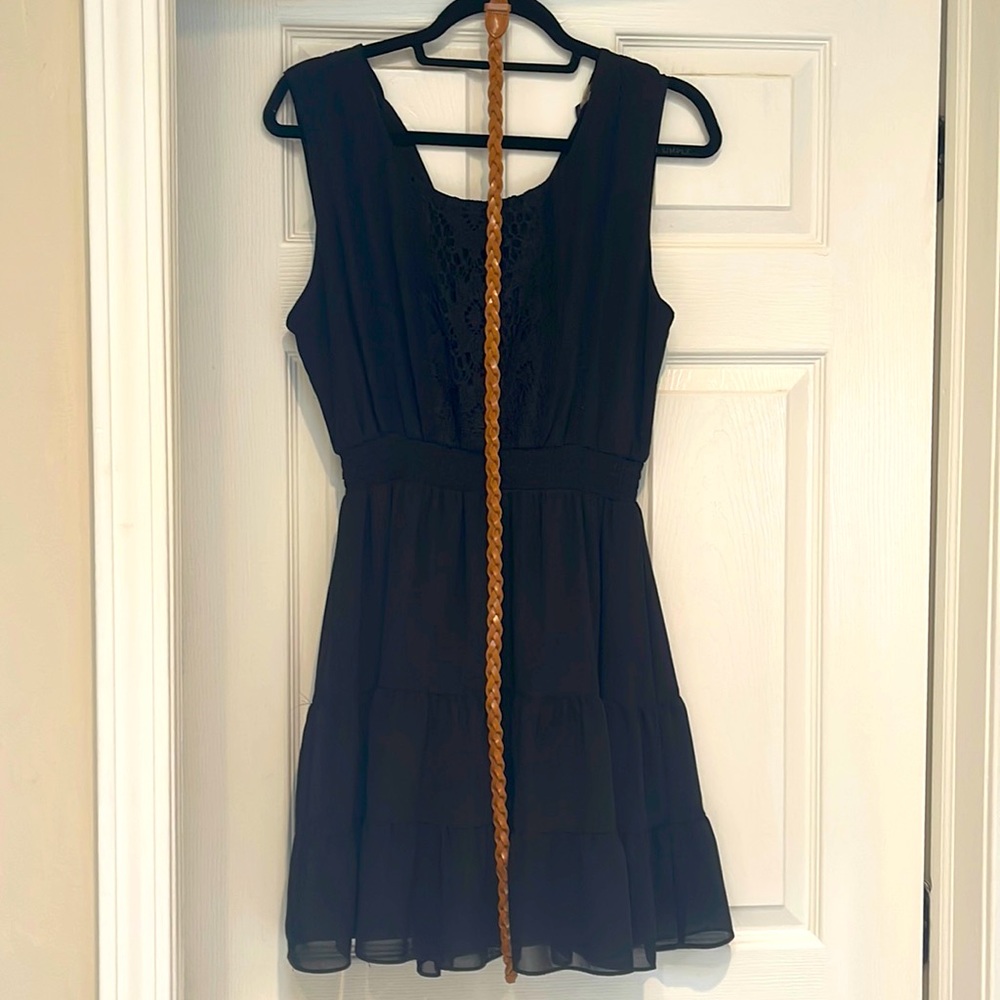 Black dress with brown belt